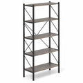 Airfind 5-Tier Bookshelf with Open Shelves and Heavy Duty Metal Frame, 220 lbs Capacity, Metal Engineered Wood Frame, Gray
