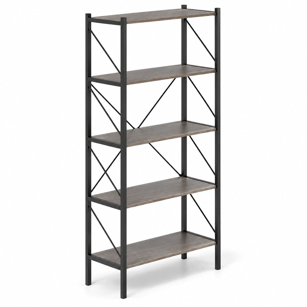 Airfind 5-Tier Bookshelf with Open Shelves and Heavy Duty Metal Frame, 220 lbs Capacity, Metal Engineered Wood Frame, Gray