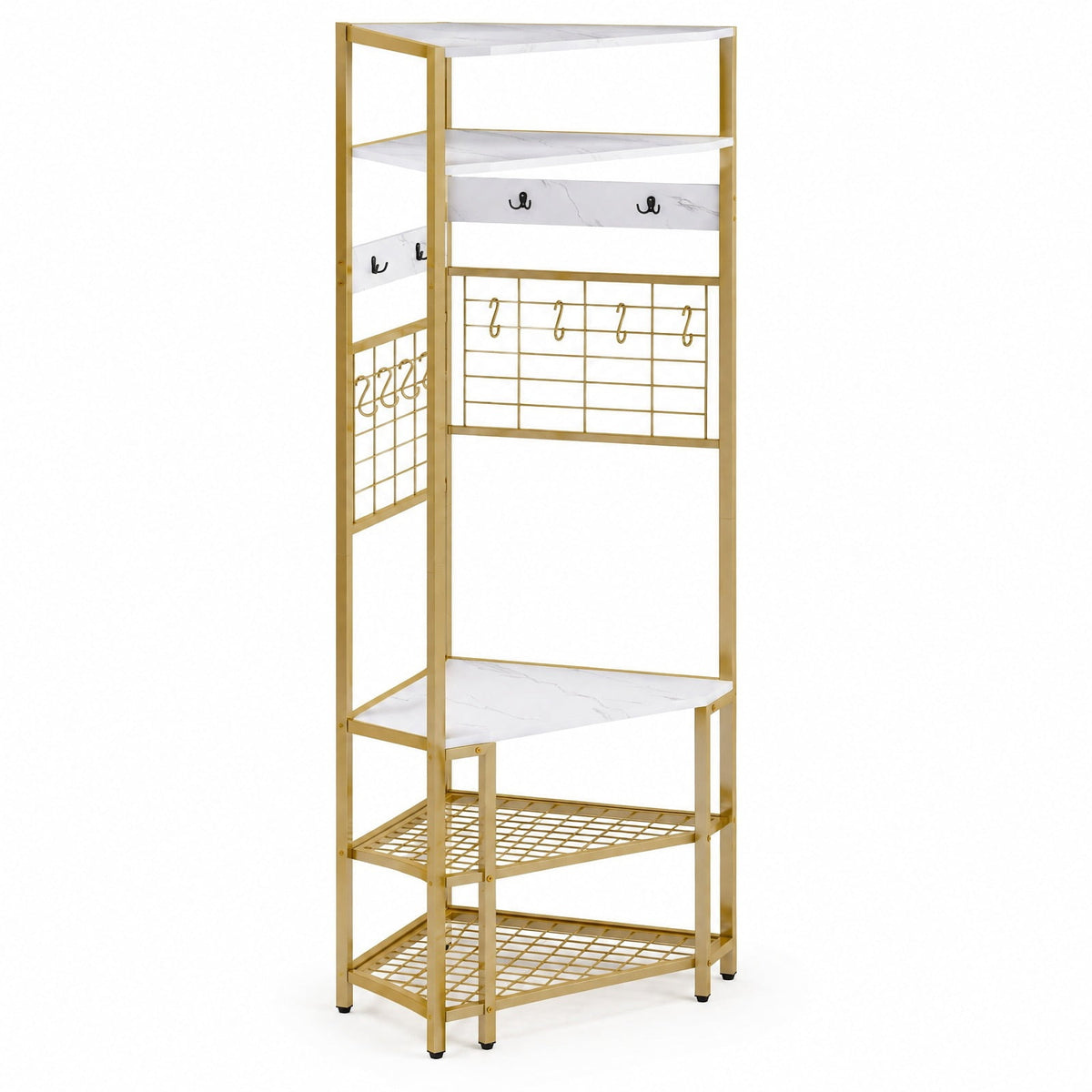 Airfind 5-Tier Corner Hall Tree with Shoe Storage Bench, 22 lbs Capacity, Engineered Wood Metal Frame, White