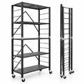 Airfind 5-Tier Foldable Storage Shelf with Wheels, 165 lbs Capacity, Metal Frame, 30 Inch x 13.5 Inch x 60.5 Inch Footprint, Black