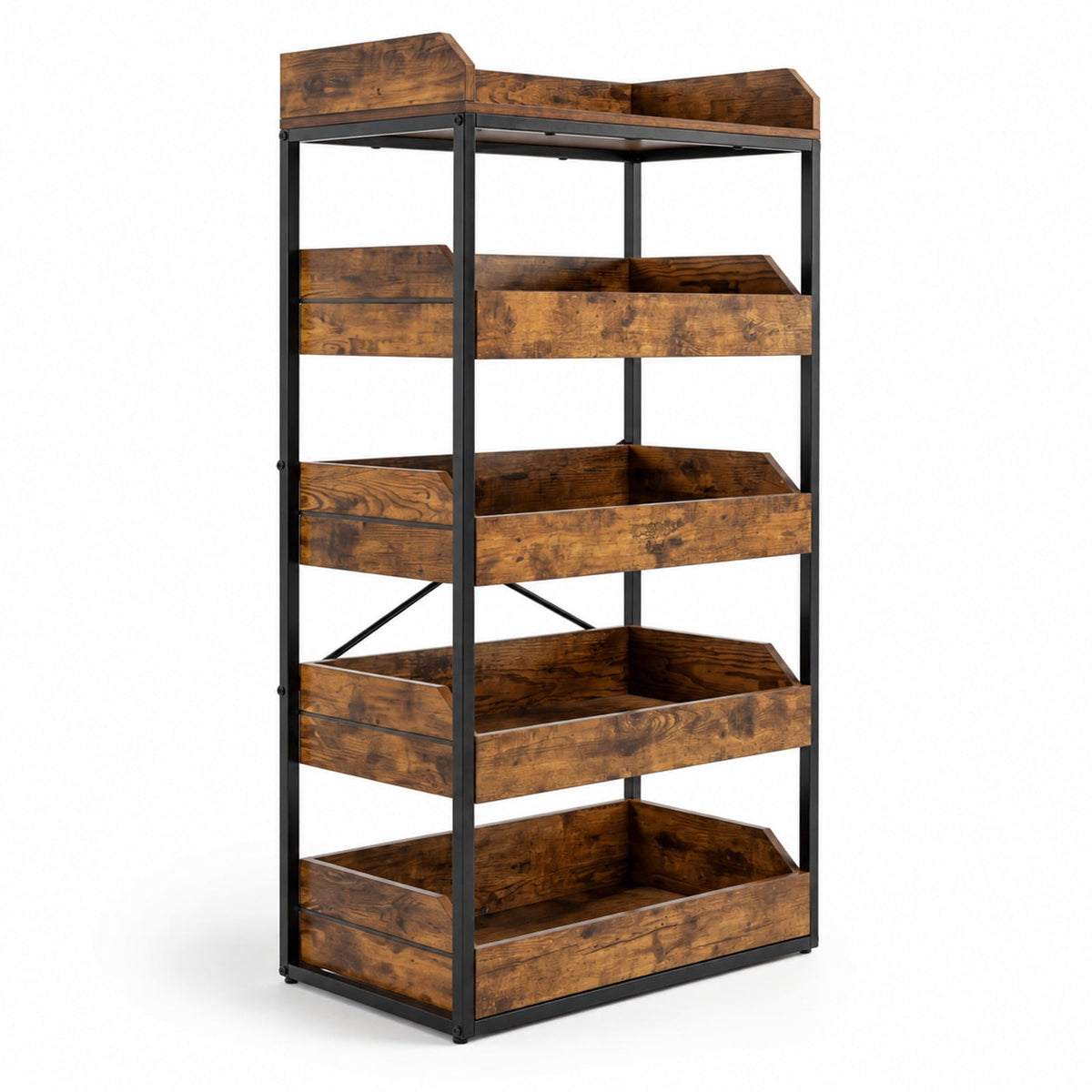 Airfind 5, Tier Food Storage Rack with 4 Pull, out Drawers and Adjustable Feet, Rustic Brown, Assembly needed, for Everyday Home Use