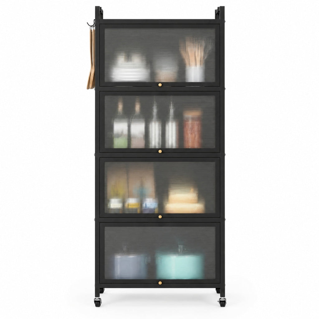 Airfind 5-Tier Kitchen Bakers Rack with Flip-up PC Doors, tier 33 lbs Capacity, Metal PC PP Gray Frame, 23.5 x 12.5 x 60.5 Footprint, Black