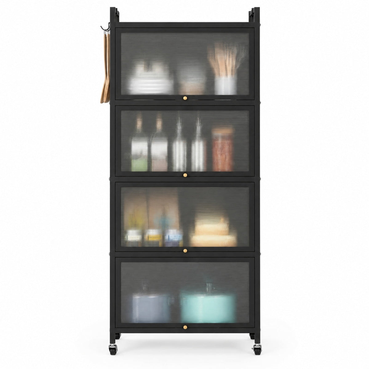 Airfind 5-Tier Kitchen Bakers Rack with Flip-up PC Doors, tier 33 lbs Capacity, Metal PC PP Gray Frame, 23.5 x 12.5 x 60.5 Footprint, Black