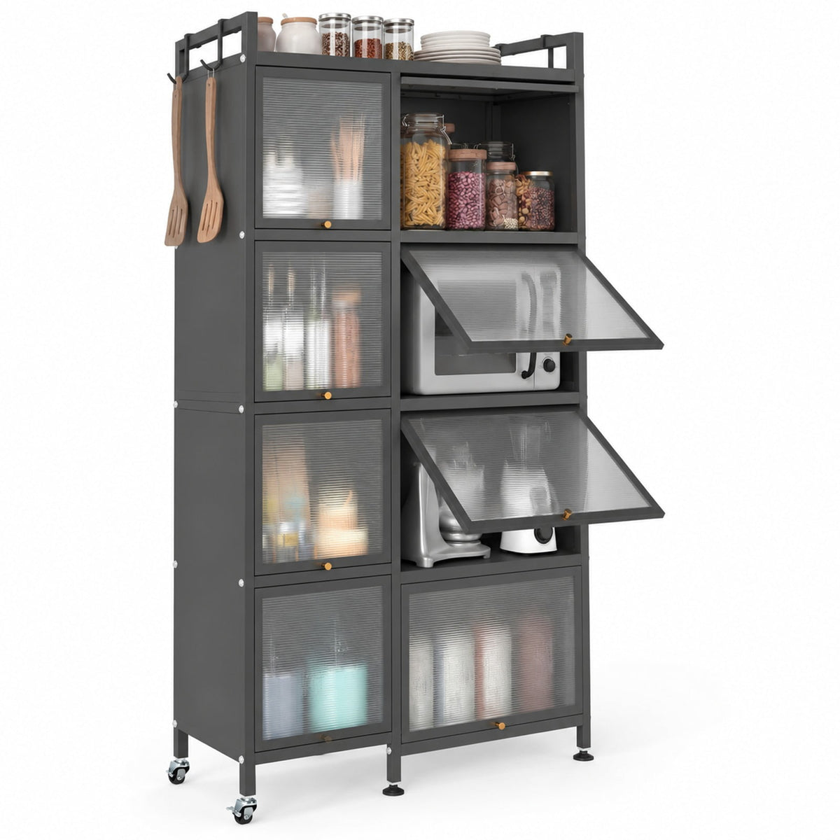 Airfind 5-Tier Kitchen Bakers Rack with Flip-up PC Doors, tier 33 lbs Capacity, Metal PC PP Gray Frame, 23.5 x 12.5 x 60.5 Footprint, Gray