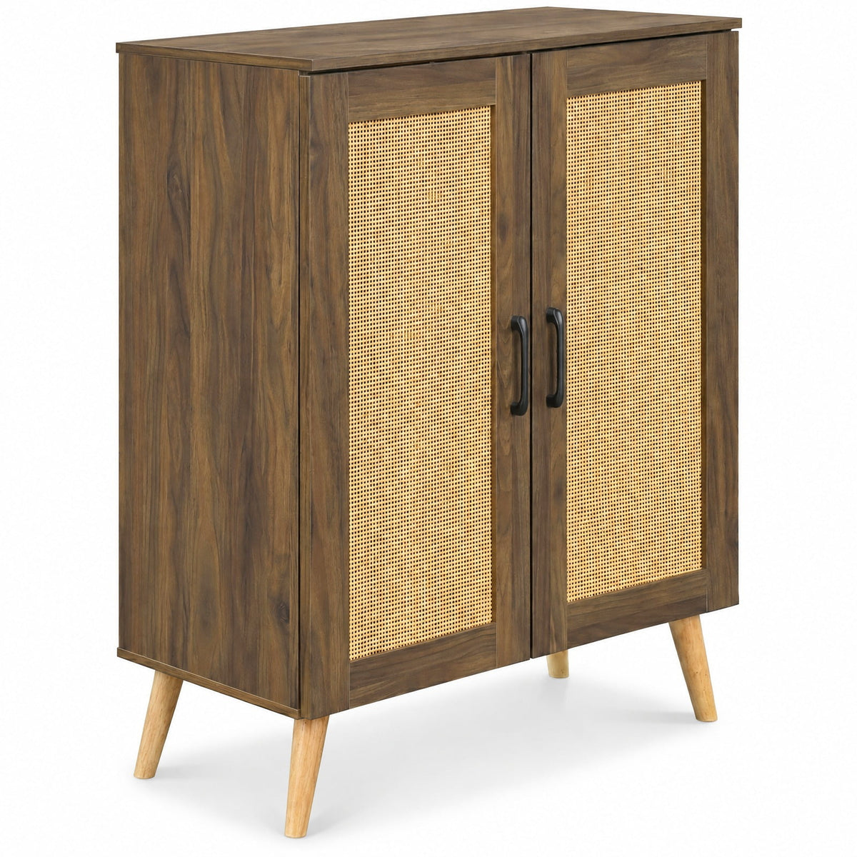 Airfind 5-Tier Rattan Shoe Cabinet with 3 Removable Shelves, 155 lbs Capacity, Engineered Wood Rattan Rubber Wood Frame, 29.5 x 14x 37 Footprint