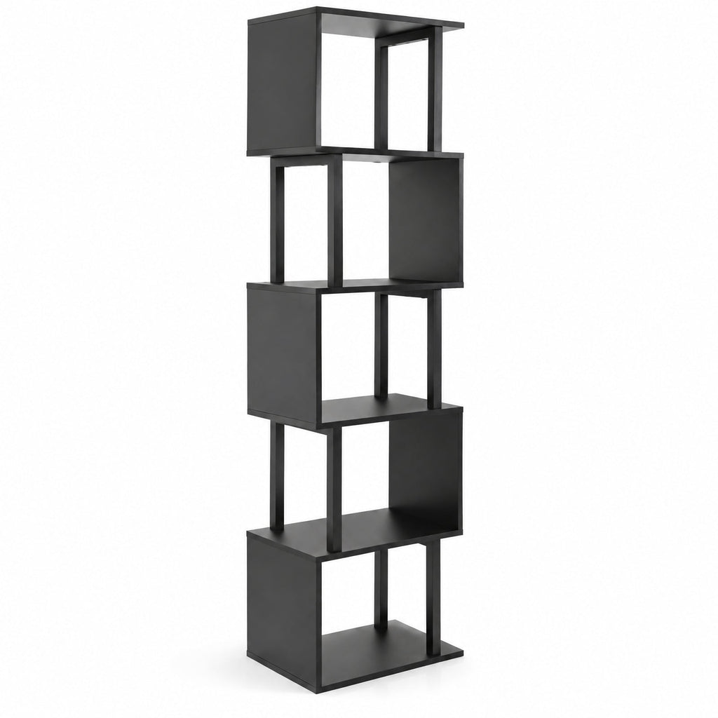 Airfind 5-Tier S-Shaped Bookshelf w/ Open Cubes Anti-toppling Kits for Living Room, 22 lbs Capacity, Engineered Wood Frame, Black