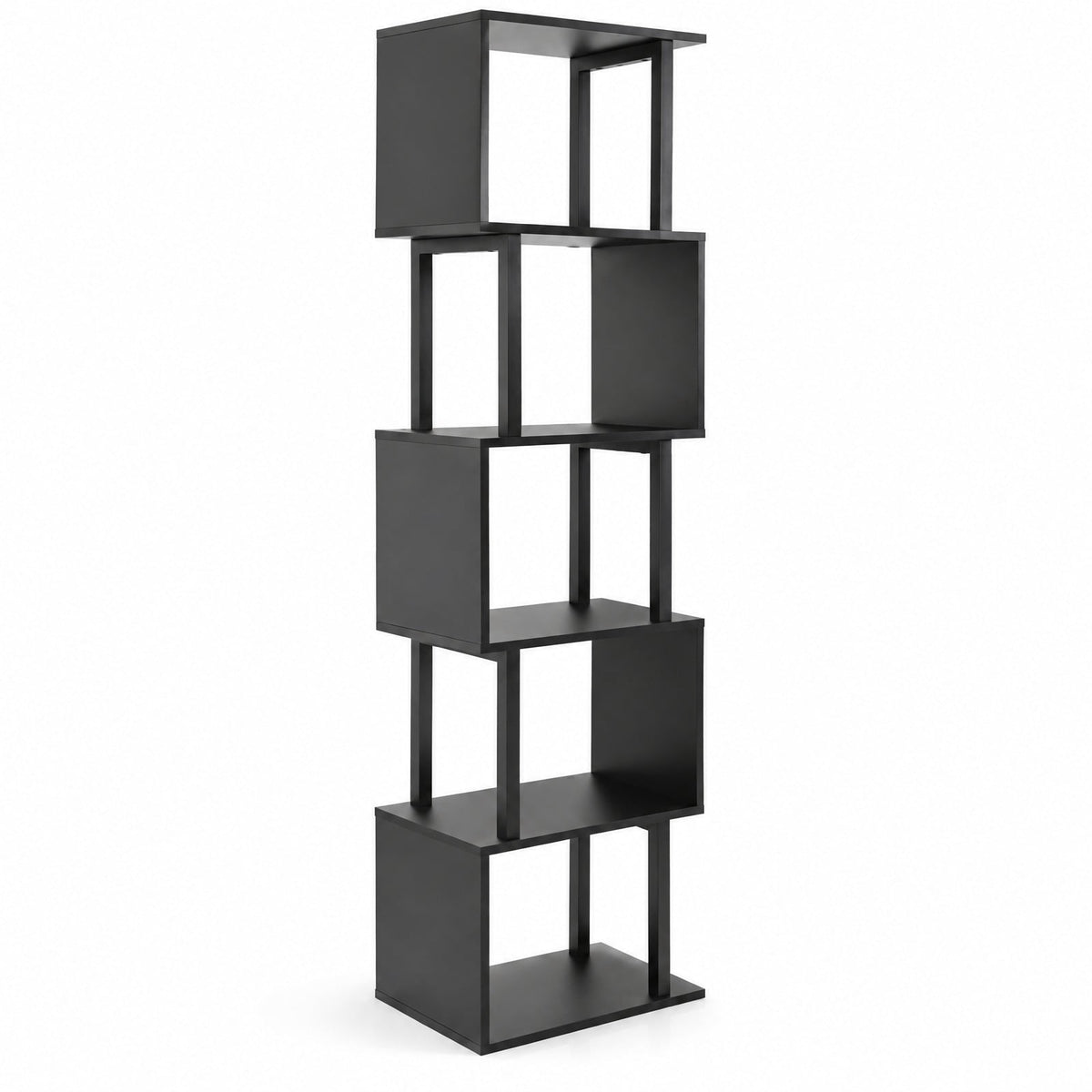 Airfind 5-Tier S-Shaped Bookshelf w/ Open Cubes Anti-toppling Kits for Living Room, 22 lbs Capacity, Engineered Wood Frame, Black