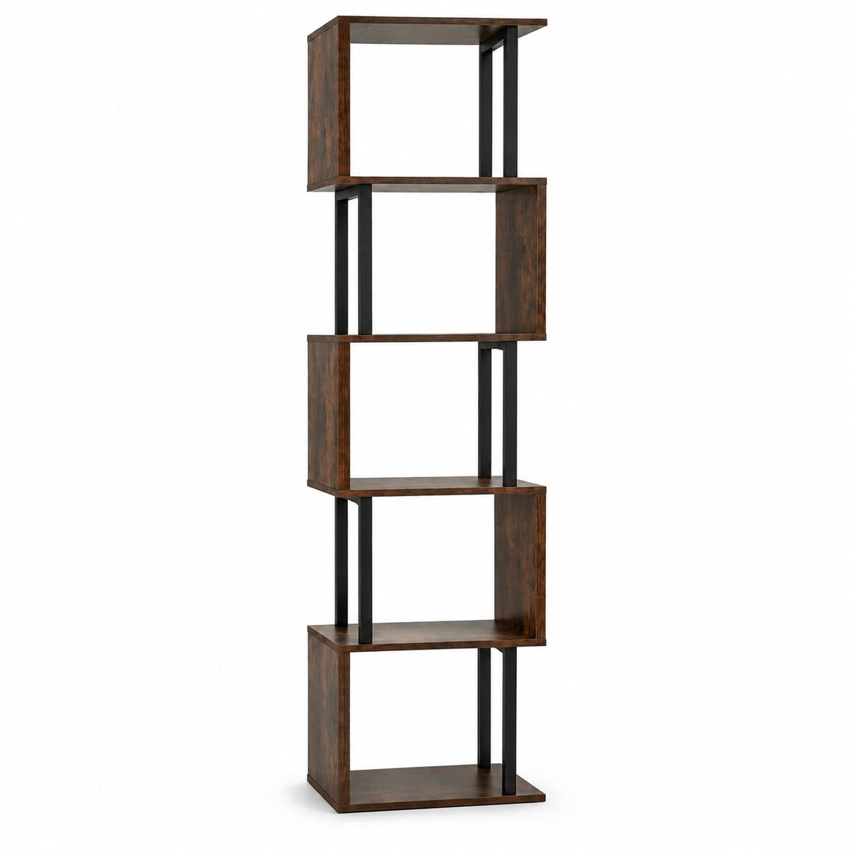 Airfind 5-Tier S-Shaped Bookshelf w/ Open Cubes Anti-toppling Kits for Living Room, 22 lbs Capacity, Engineered Wood Frame, Brown
