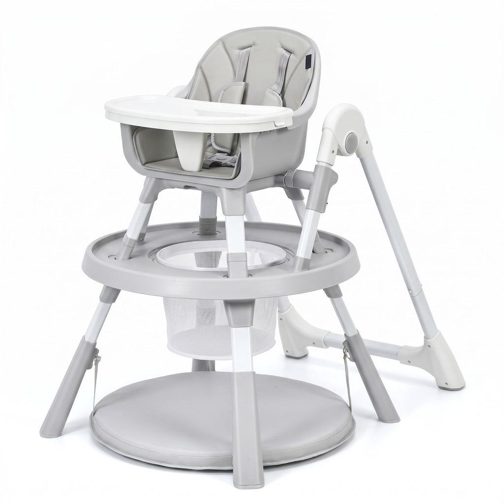 Airfind 5-in-1 Baby Highchair with Height Adjustable and 2-Tier Tray Storage Busket, Iron PP ABS Frame, 26 x 25 x 36.5 Footprint, Gray