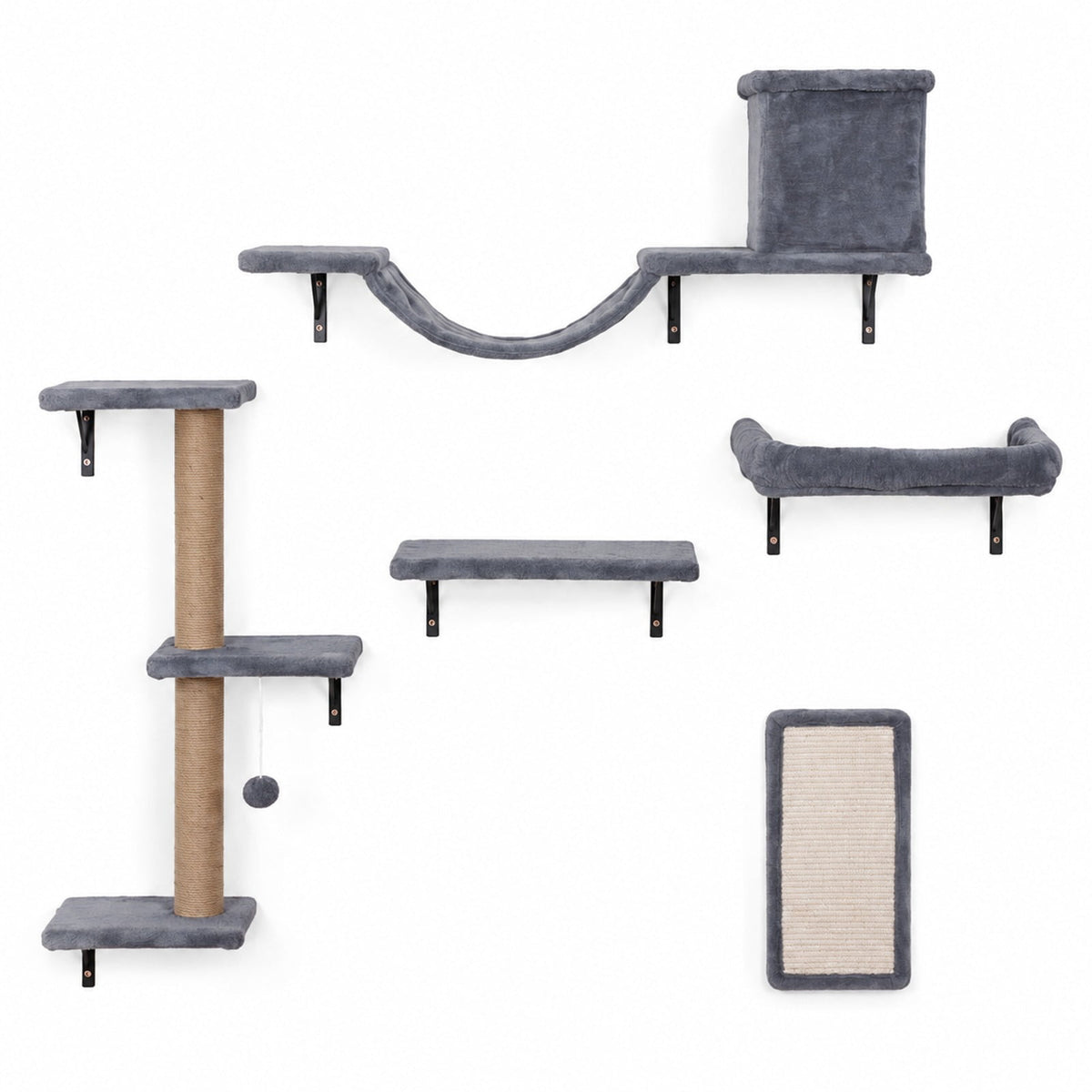 Airfind 5-in-1 Cat Wall Shelves with Condo Bridge Perch Platform Scratching Post and Board for Indoor, 22 lbs Capacity, Gray
