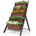 Airfind 5-tier Vertical Garden Planter Box Elevated Raised Bed with 5 Container, PP Iron Frame, 22.5 x 29 x 48.5 Footprint, Brown