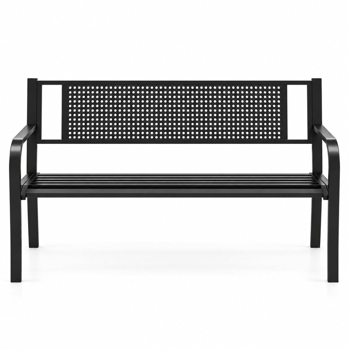 Airfind 50 Inches Garden Bench with Patterned Backrest and Curved Armrests, 660 lbs Capacity, Metal Frame, 50 × 23 × 32 Footprint, Black