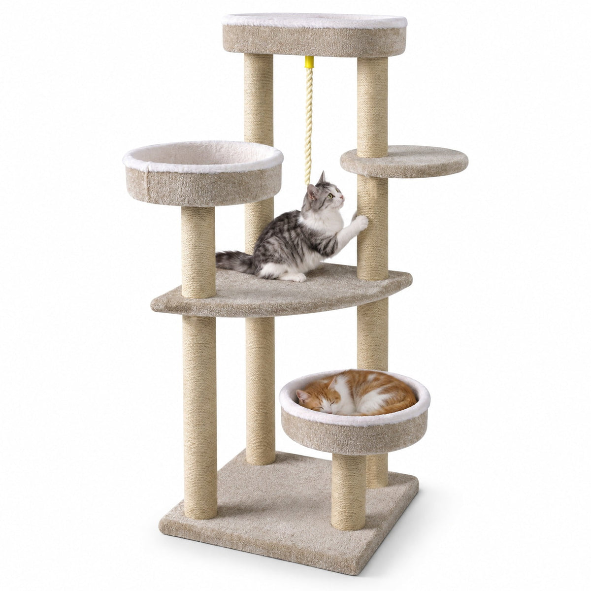 Airfind 51inCarpeted Cat Tree with Comfy Plush Perches for Indoor Cats, 33 lbs Capacity, Beige, Size 19.5in x 19.5in Top Perch