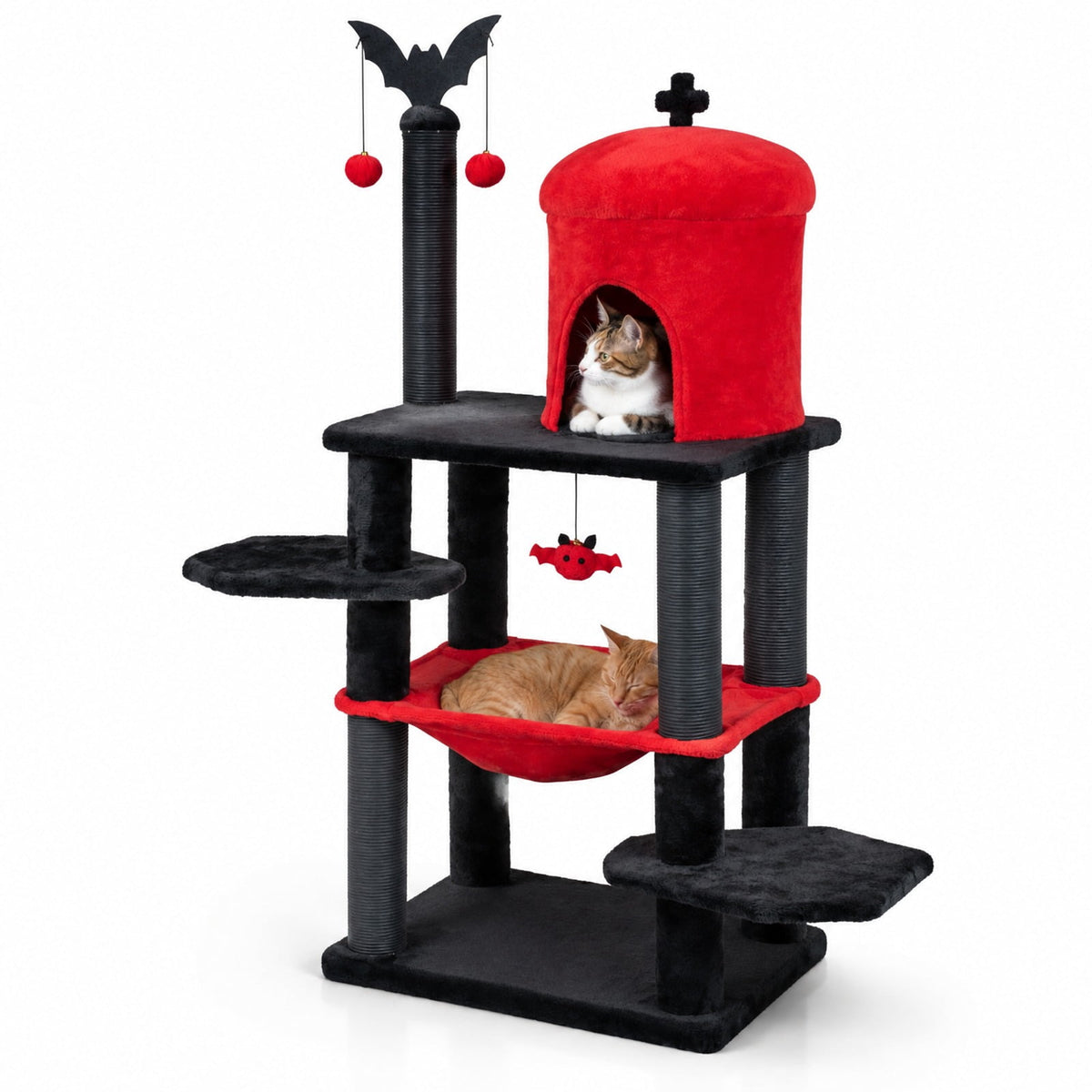 Airfind 51in Gothic Multi-level Cat Tree with Spider Hanging Toy for Black Halloween, 22 lbs Capacity, Red