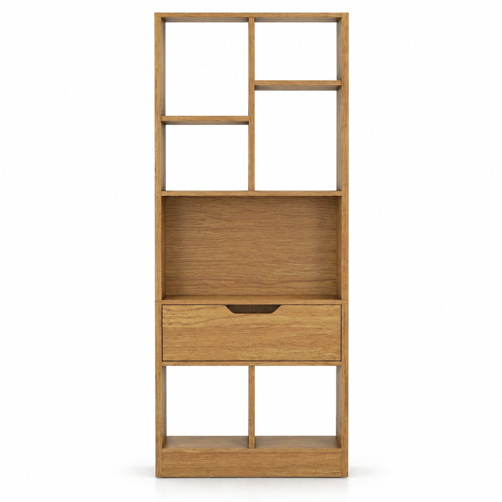 Airfind 51inch Tall Freestanding Bookcase with Drawer 7-Cube Storage Organizer, 165 lbs Capacity, Engineered Wood MDF Frame, Natural