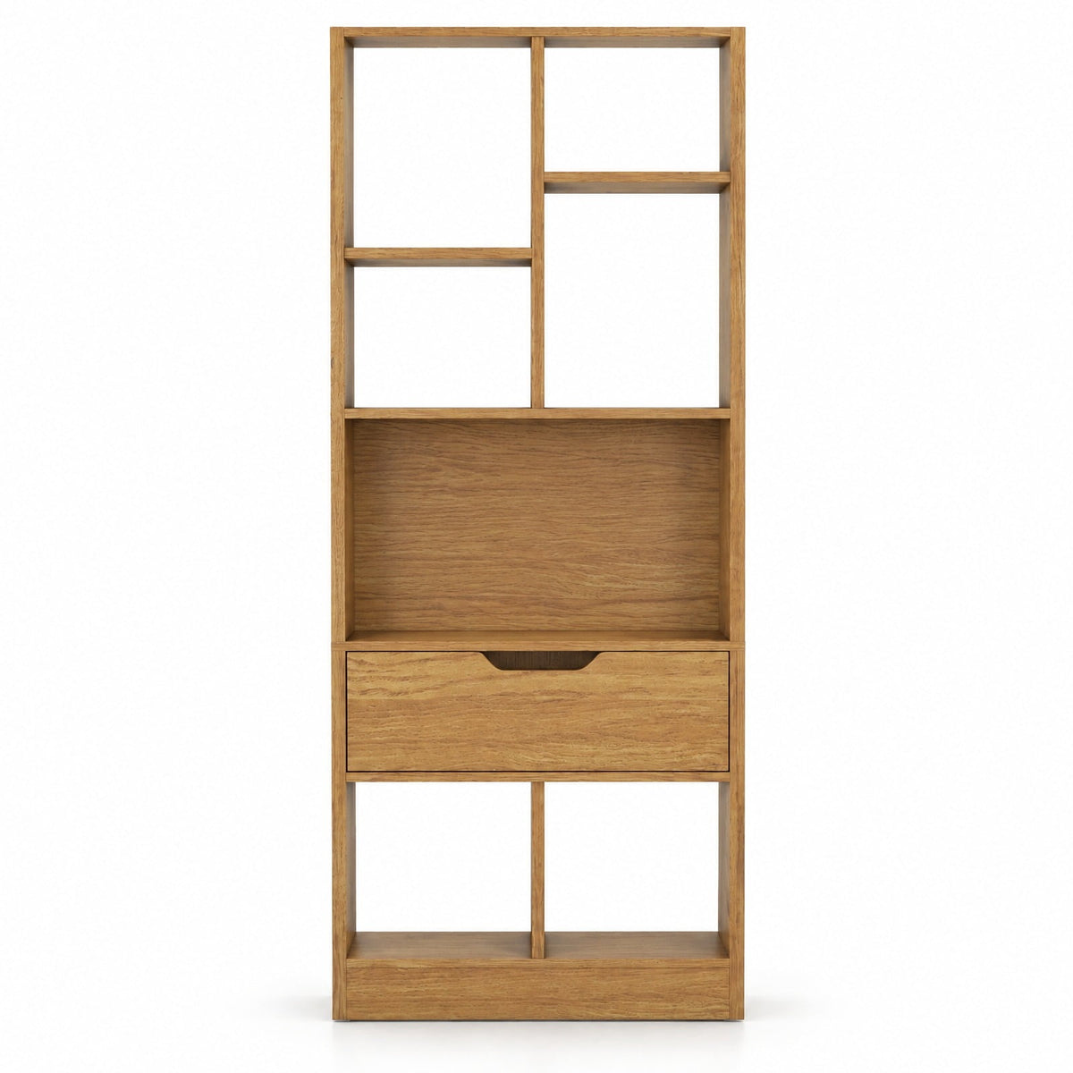 Airfind 51inch Tall Freestanding Bookcase with Drawer 7-Cube Storage Organizer, 165 lbs Capacity, Engineered Wood MDF Frame, Natural