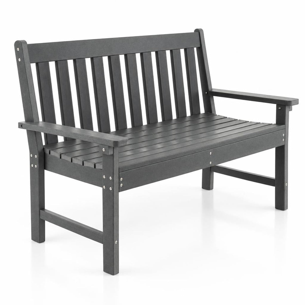 Airfind 52 Inch All-Weather HDPE Outdoor Bench with Backrest and Armrests, 705 lbs Capacity, HDPE Frame, Gray