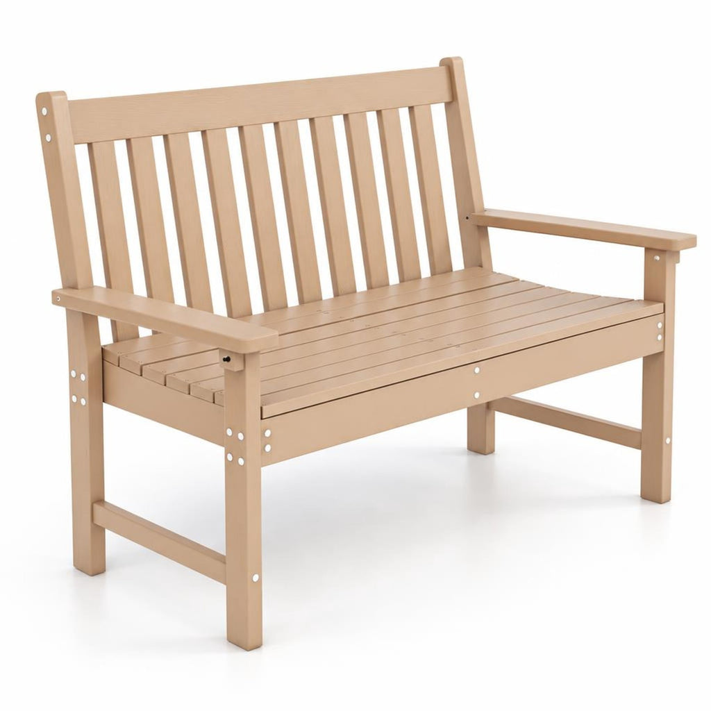 Airfind 52 Inch All-Weather HDPE Outdoor Bench with Backrest and Armrests, 705 lbs Capacity, HDPE Frame, Gray