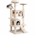 Airfind 52 Inch Tall Cat Tree Tower for Indoor Cats, 22 lbs Capacity, Engineered Wood Sponge Plush Fabric Sisal Frame, Beige