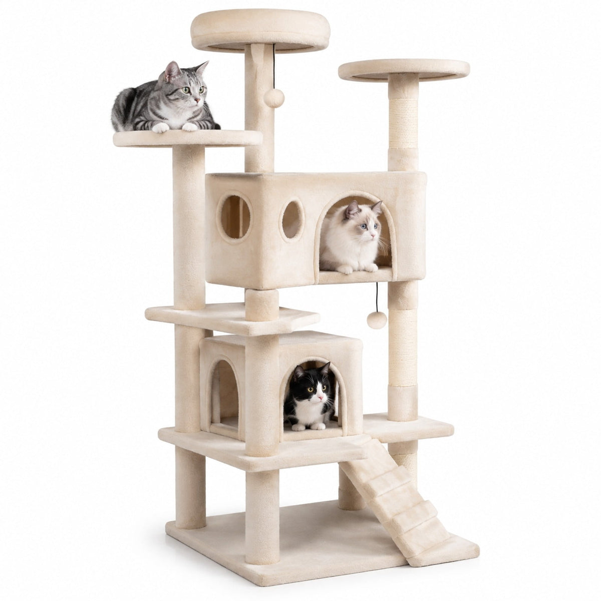 Airfind 52 Inch Tall Cat Tree Tower for Indoor Cats, 22 lbs Capacity, Engineered Wood Sponge Plush Fabric Sisal Frame, Beige