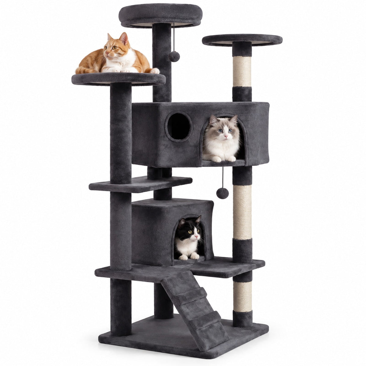 Airfind 52 Inch Tall Cat Tree Tower for Indoor Cats, 22 lbs Capacity, Engineered Wood Sponge Plush Fabric Sisal Frame, Dark Gray
