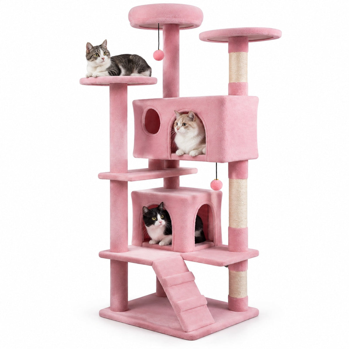 Airfind 52 Inch Tall Cat Tree Tower for Indoor Cats, 22 lbs Capacity, Engineered Wood Sponge Plush Fabric Sisal Frame, Pink