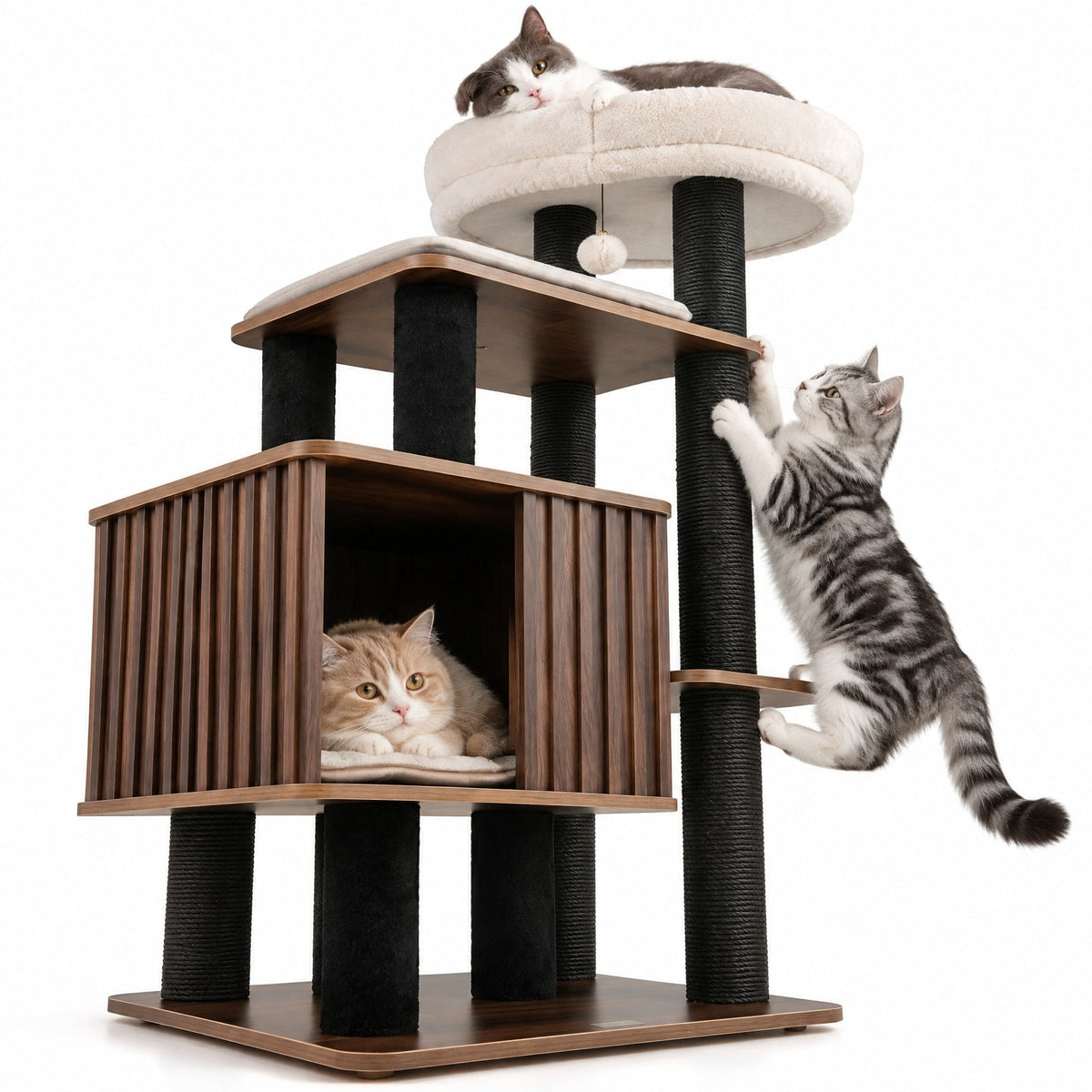 Airfind 53.5 inch Tall Cat Tree for Indoor Cat Wooden Cat Tower Top Perch with Soft Padding, 23in x 23in Cat Condo Footprint, Brown