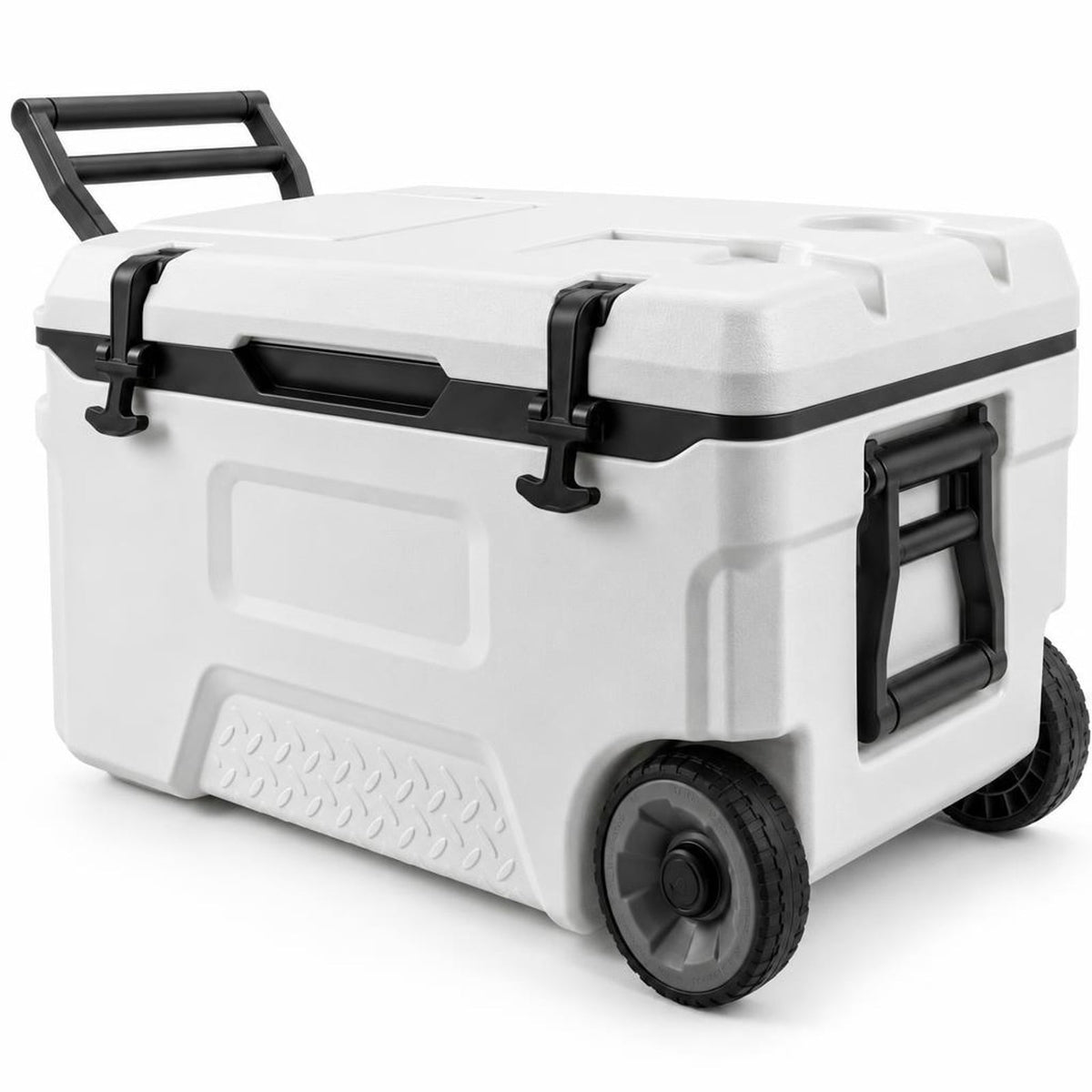 Airfind 53 Quart Portable Rolling Cooler with Fish Ruler for Outdoor, PP PU HDPE TPE Frame, 29.5 x 16 x 16 Footprint, White