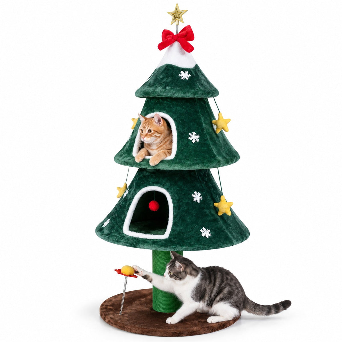 Airfind 54 Inch Christmas Cat Tree featuring 2 Private Condos for Indoor Cats, 22 lbs Capacity, Plush Fabric Frame, 23 Inch x 23 Inch x 54 Inch Footprint, Green