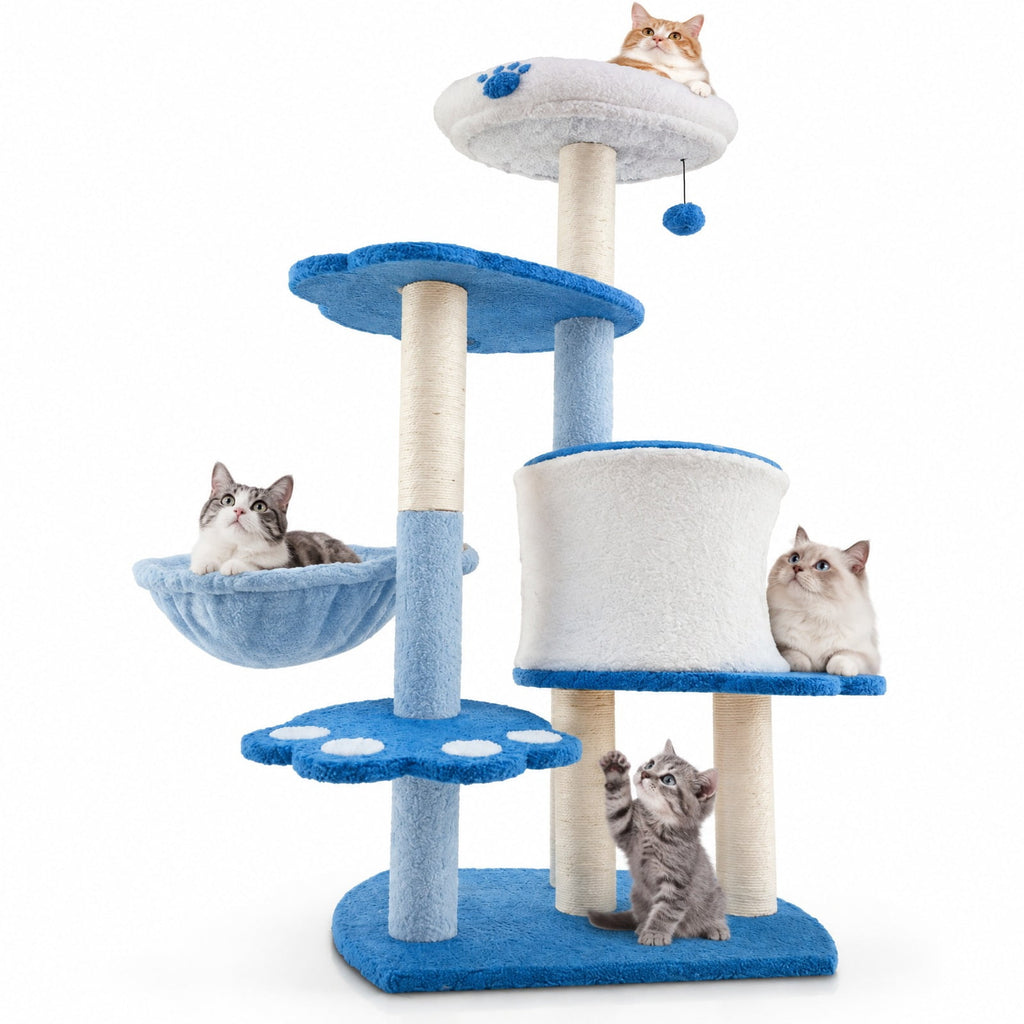 Airfind 54 Inches Tall Modern Cat Tree Tower for Indoor Cats, 22 lbs Capacity, Teddy Plush Fabric Sisal Engineered Board Frame, Blue
