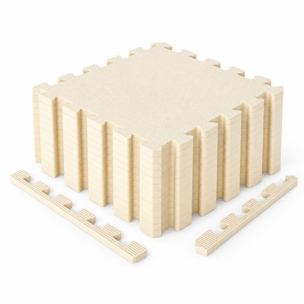 Airfind 54 Pack EVA Foam Floor Tiles with Non-Slip Borders for Home Gym, EVA Foam Frame, 107 x 72 x 0.4 Footprint, Beige