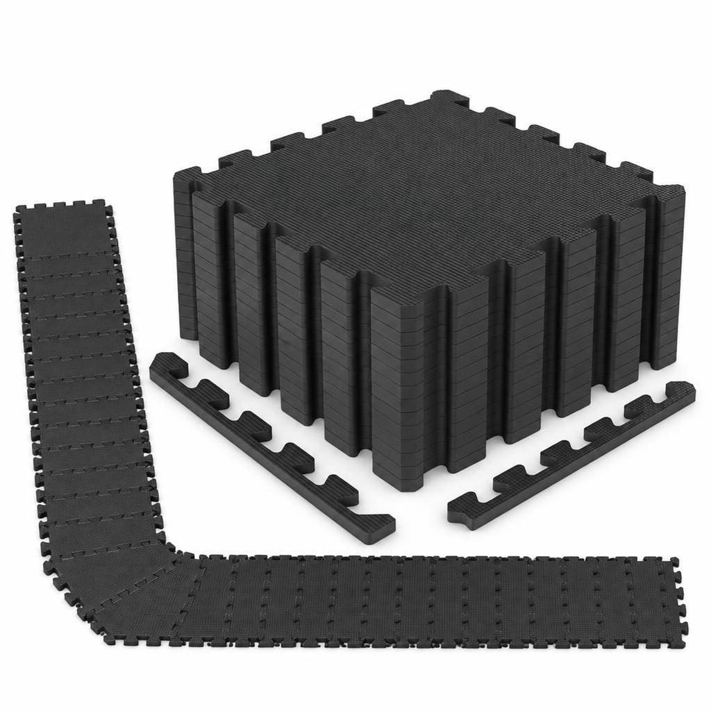 Airfind 54 Pack EVA Foam Floor Tiles with Non-Slip Borders for Home Gym, EVA Foam Frame, 107 x 72 x 0.4 Footprint, Black