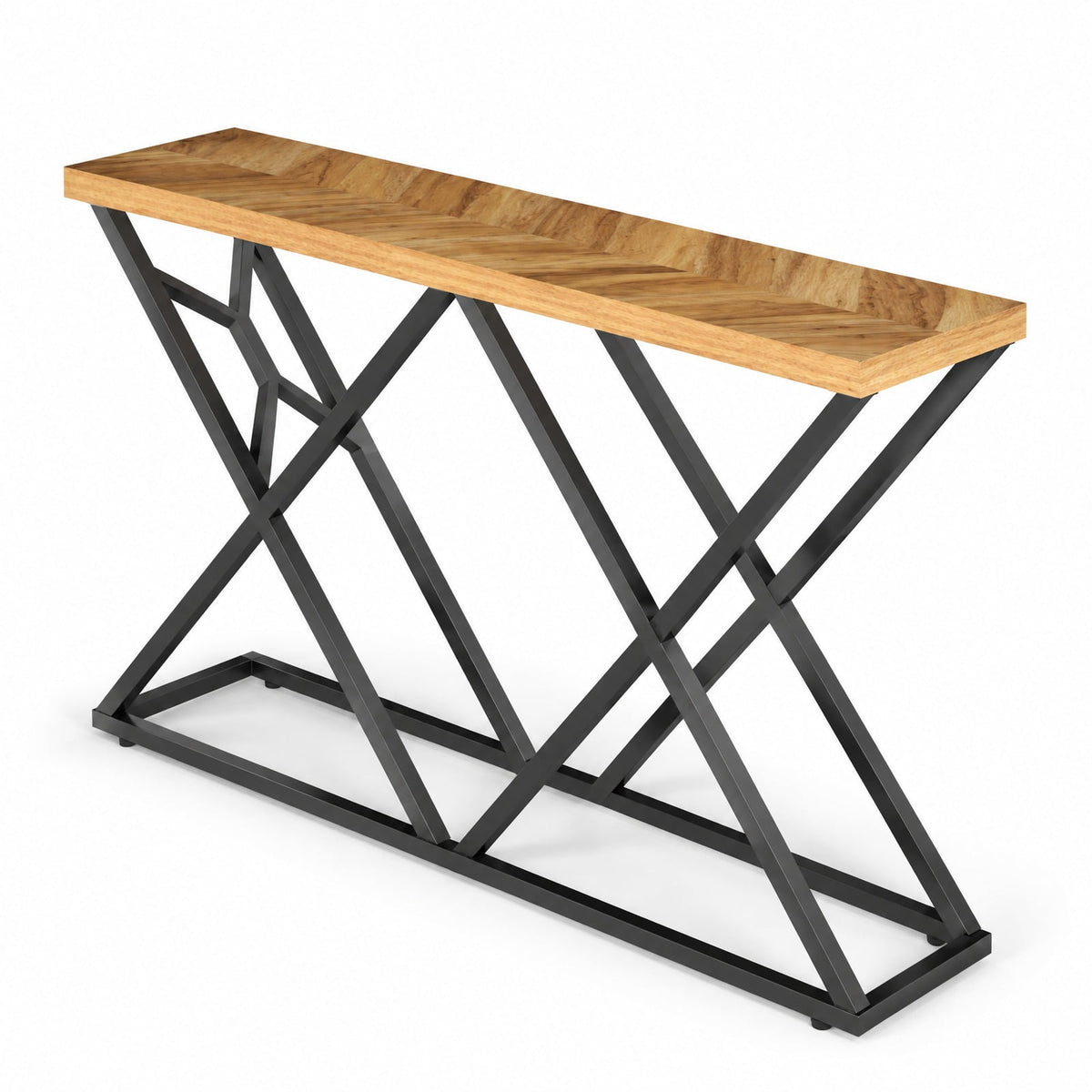 Airfind 55 Inch Console Table with Solid Metal Frame and Storage, 165 lbs Capacity, 55 Inch x 12 Inch x 36 Inch Footprint, Wood