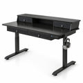 Airfind 55 Inch x 27 Inch Electric Standing Desk with Drawers, Engineered Wood Metal Fabric Frame, 55 Inch x 27 Inch x 33.5 Inch -51 Inch Footprint, Black