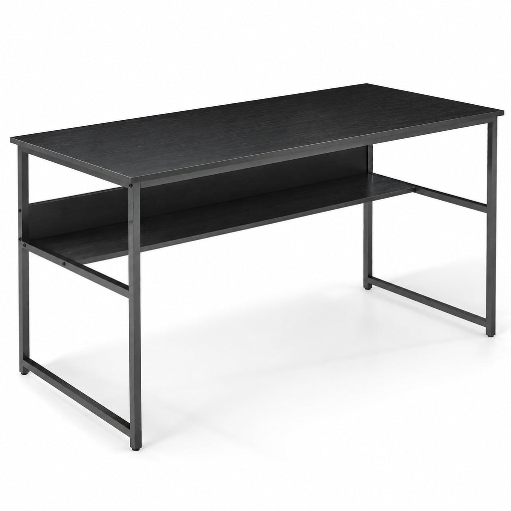 Airfind 55 x 24 inch Computer Desk with Power Outlets and USB Ports, 220 lbs Capacity, Engineered Wood Metal Frame, Black