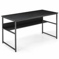 Airfind 55 x 24 inch Computer Desk with Power Outlets and USB Ports, 220 lbs Capacity, Engineered Wood Metal Frame, Black