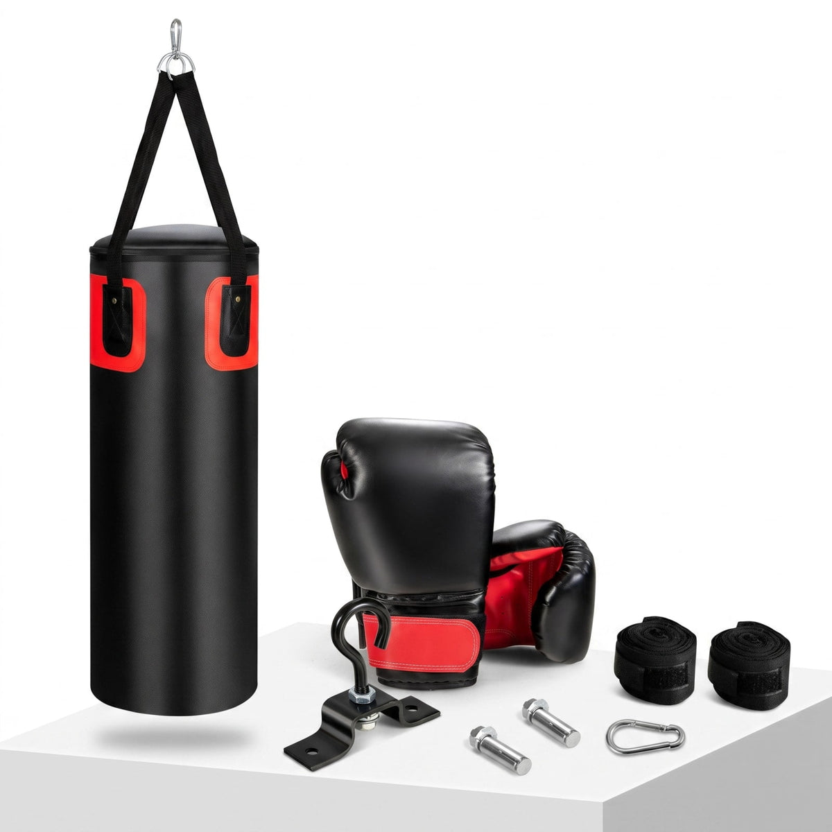Airfind 56 Pound Filled Hanging Punching Bag Set for Adults with Hand Wraps and Boxing Gloves for Home Boxing Training, Black