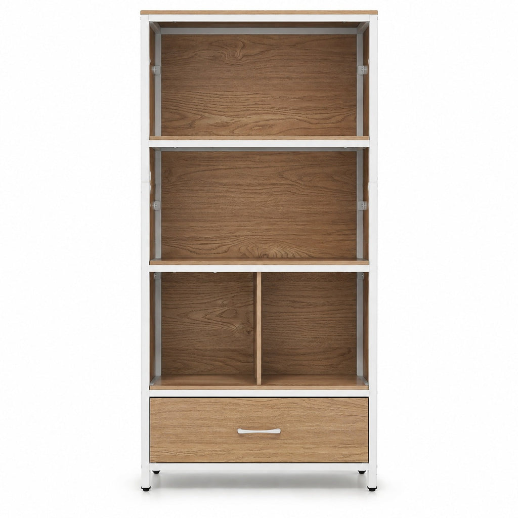Airfind 56in Tall Freestanding Bookcase with Drawer 5 Tier, 44 lbs Capacity, Engineered Wood Metal Frame, 27in x 12in x 56in Footprint, Natural