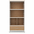 Airfind 56in Tall Freestanding Bookcase with Drawer 5 Tier, 44 lbs Capacity, Engineered Wood Metal Frame, 27in x 12in x 56in Footprint, Natural