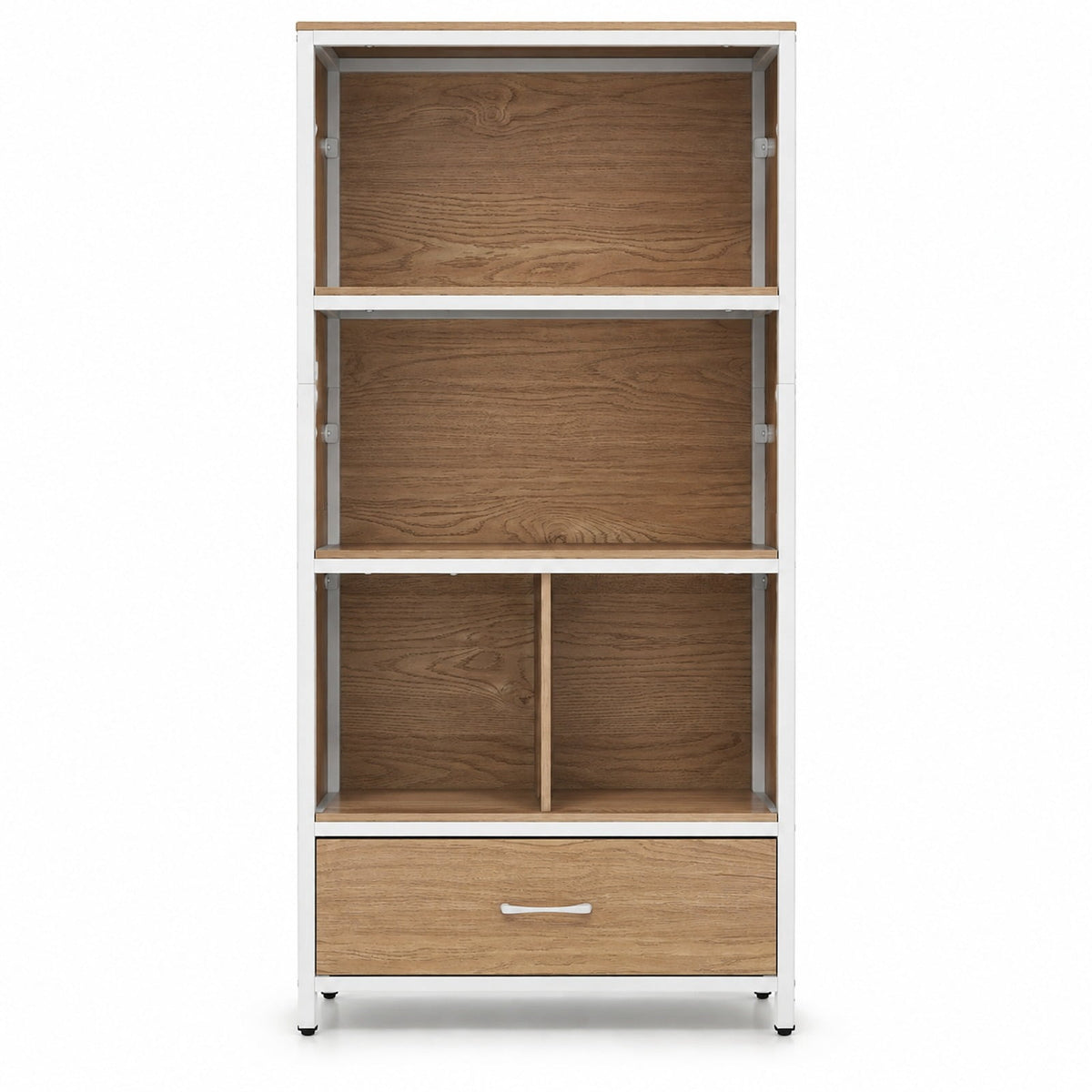 Airfind 56in Tall Freestanding Bookcase with Drawer 5 Tier, 44 lbs Capacity, Engineered Wood Metal Frame, 27in x 12in x 56in Footprint, Natural