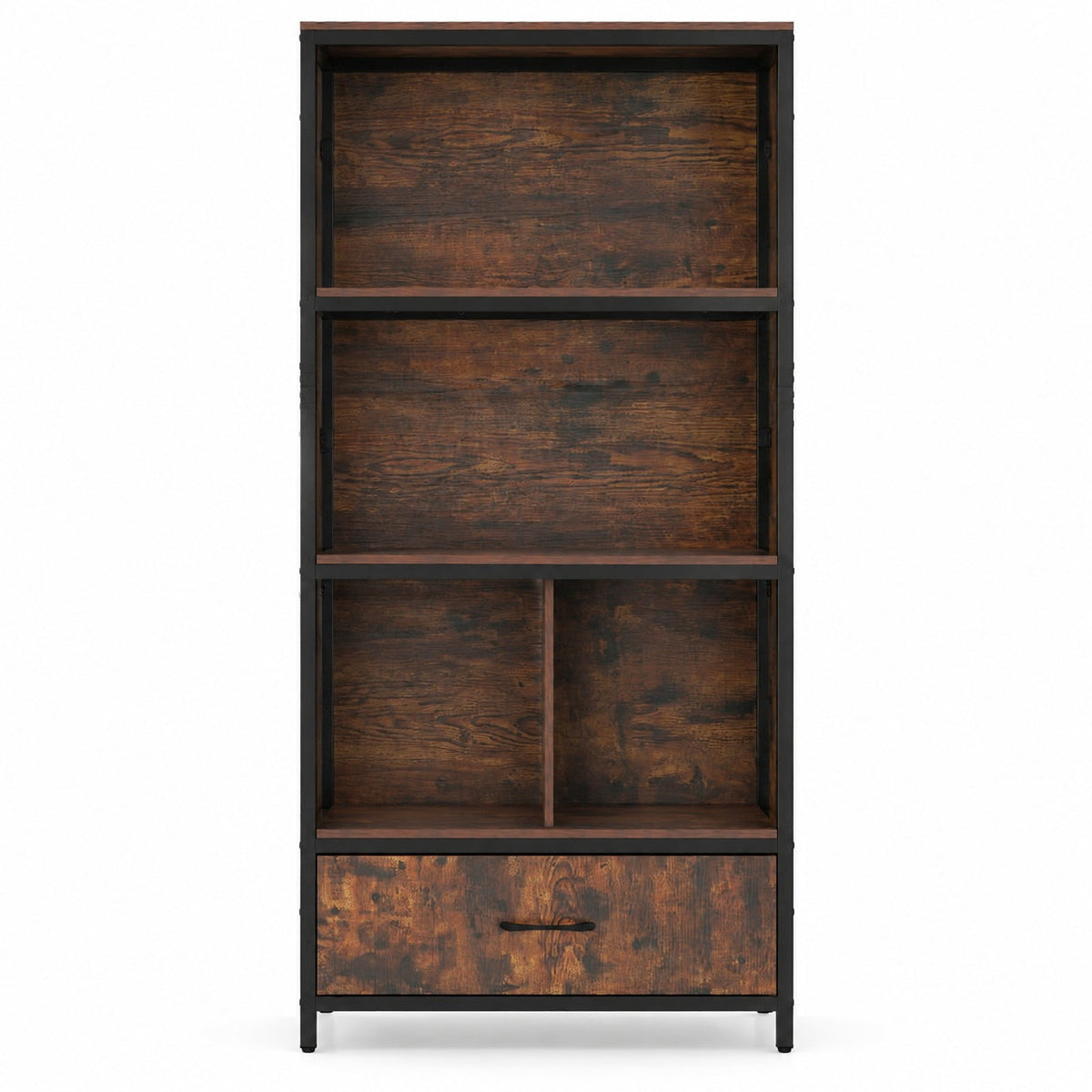 Airfind 56in Tall Freestanding Bookcase with Drawer 5 Tier, 44 lbs Capacity, Engineered Wood Metal Frame, 27in x 12in x 56in Footprint