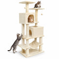 Airfind 57 Inch Cat Tree with Dual Condos and Hammock and 2 Dangling Balls, 29 x 16 Footprint, Beige