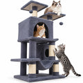 Airfind 57 Inch Cat Tree with Dual Condos and Hammock and 2 Dangling Balls, 29 x 16 Footprint, Gray