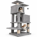 Airfind 57 Inch Cat Tree with Dual Condos and Hammock and 2 Dangling Balls, 29 x 16 Footprint, Light Gray