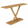 Airfind 57 Inch Solid Wood Console Table with Teak Wood Frame and Geometric Design, 110 lbs Capacity, Teak Wood Frame, 57 x 12 x 32 Footprint