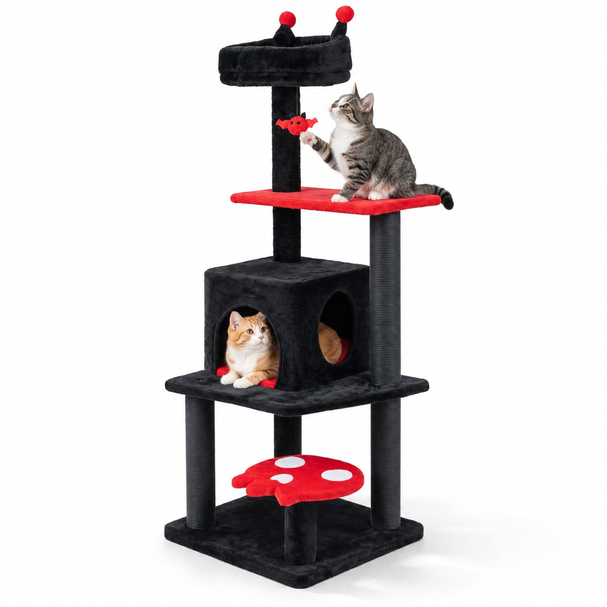 Airfind 57 Inch Spooky Cat Tower with Padded Perch and Spider-shaped Hanging Toy, 22 Lbs Capacity, Ghost-shaped Platform Adds a Playful Touch, Red