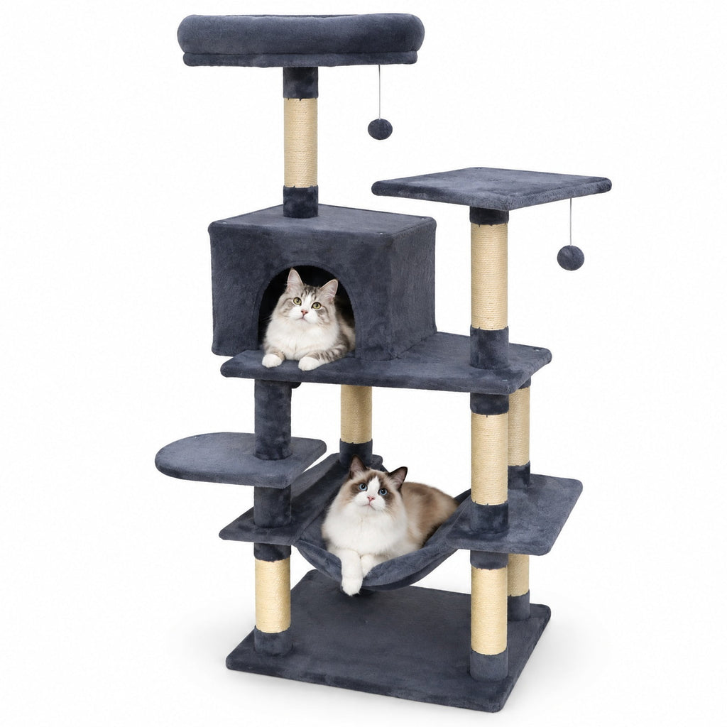 Airfind 58 Multi-Level Cat Tree Soft Plush Cat Tower with Padded Top Perch, PP Cotton Fabric Sisal Engineered Wood Overall Height 58 Base Frame