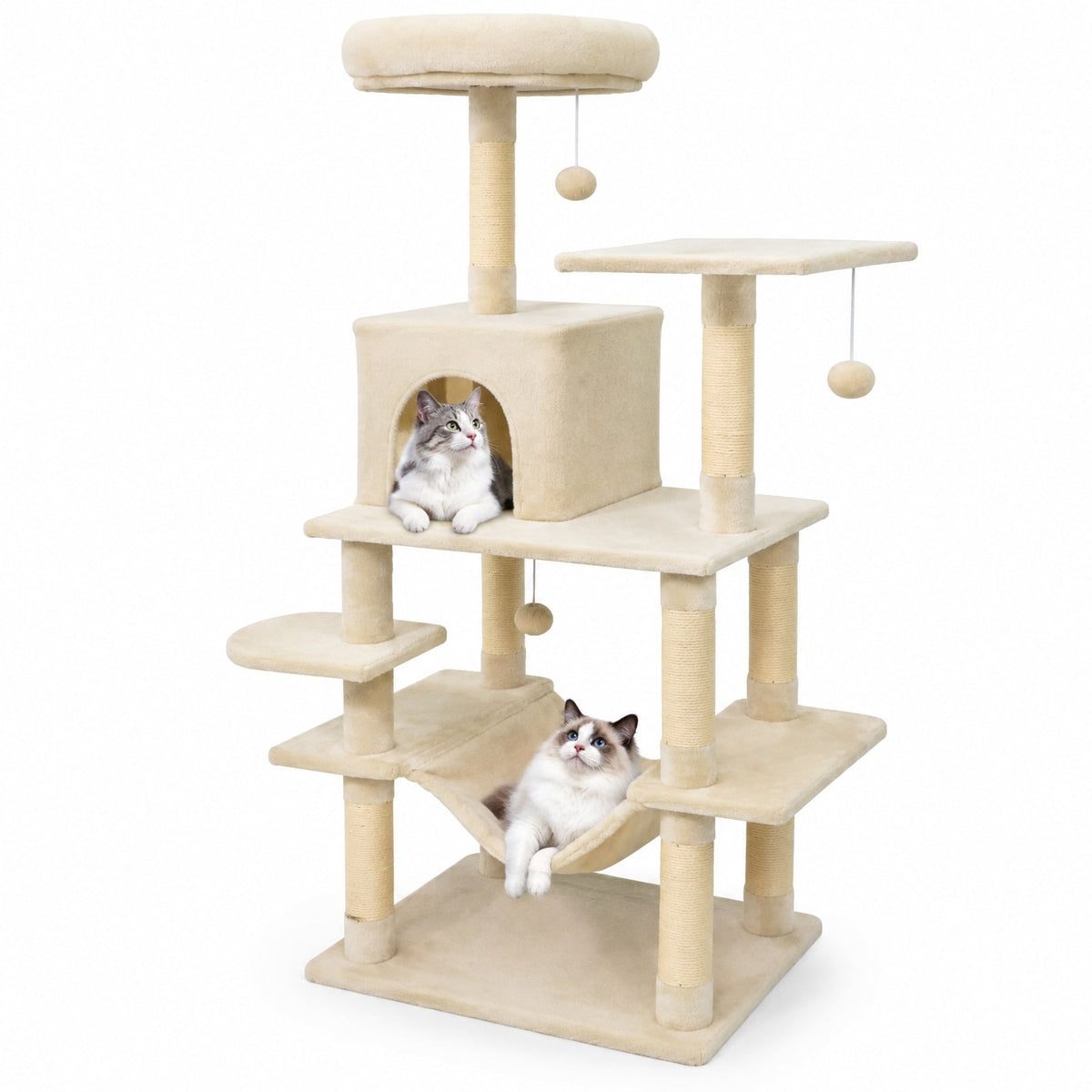Airfind 58 Multi-Level Cat Tree Soft Plush Cat Tower with Padded Top Perch, PP Cotton Fabric Sisal Engineered Wood Overall Height 58 Base Frame