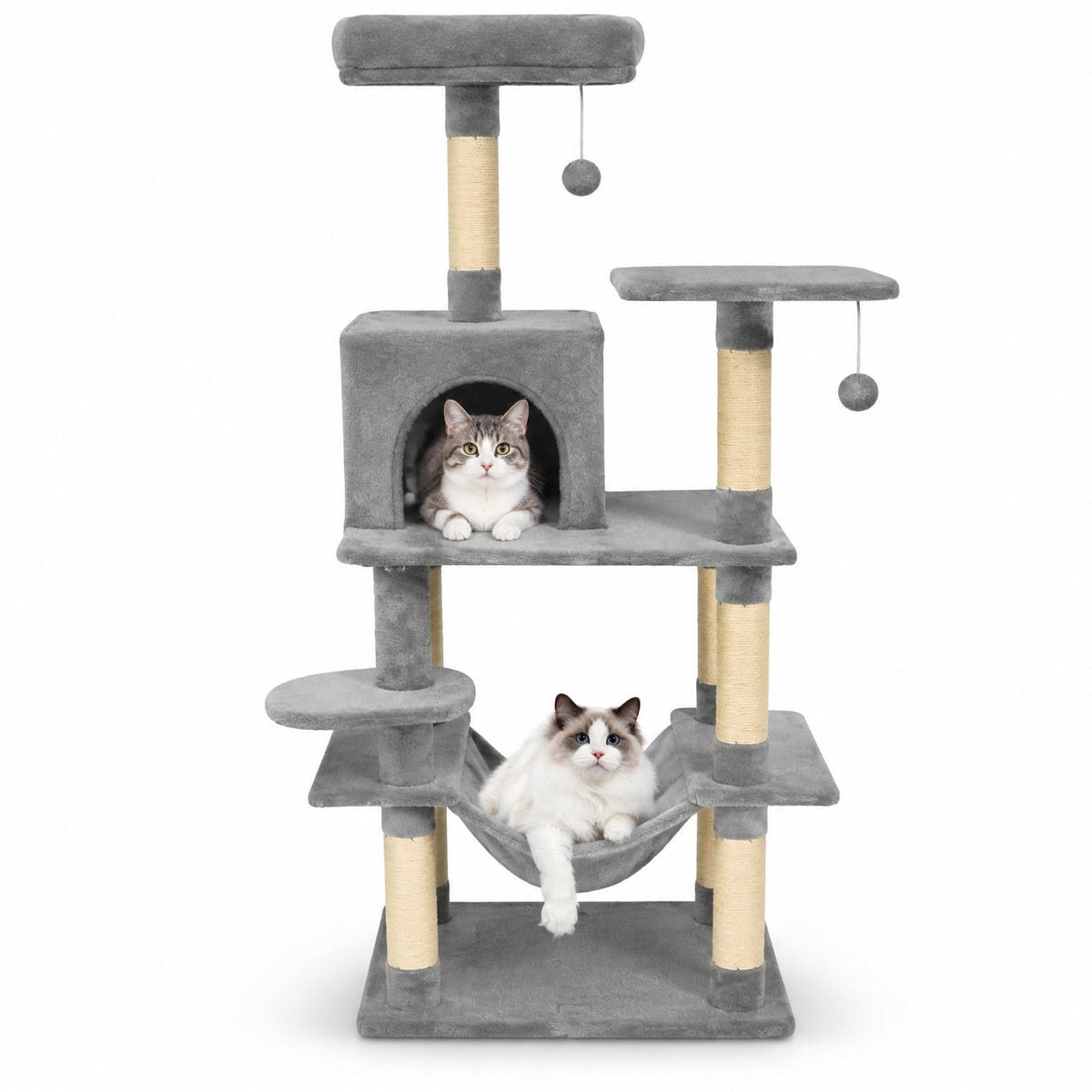 Airfind 58 Multi-Level Cat Tree Soft Plush Cat Tower with Padded Top Perch, PP Cotton Fabric Sisal Engineered Wood Overall Height 58 Base Frame