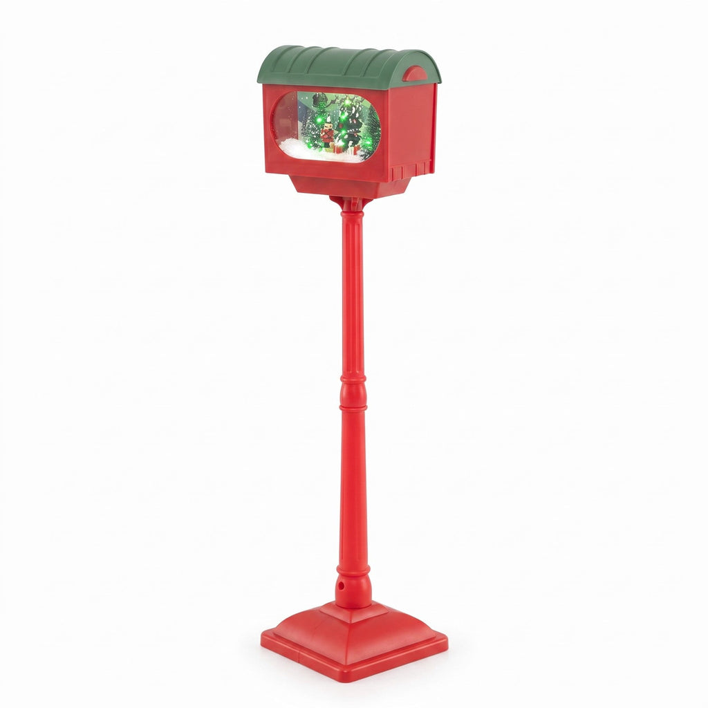 Airfind 59 Inch Christmas Street Lamp featuring Sound-activated Snow Globe Lantern, Plastic Resin Frame, 12.5 Inch x 12.5 Inch x 59 Inch Footprint, Red
